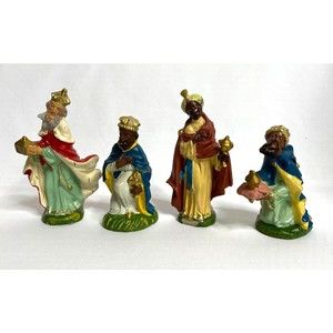Vintage Christmas Paper Mache Black Wisemen Kings Nativity Figurines Italy
